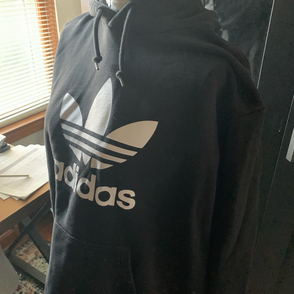 adidas Black Zip-Up Hoodie with White Trefoil